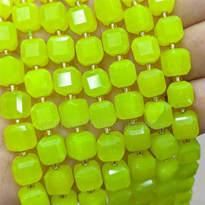 Olive Dye Jade Beads Faceted Cube