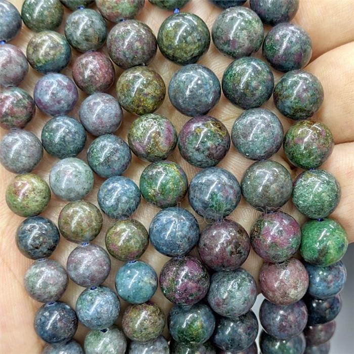 Natural Brazilian Ruby Beads C-Grade Multicolor Smooth Round