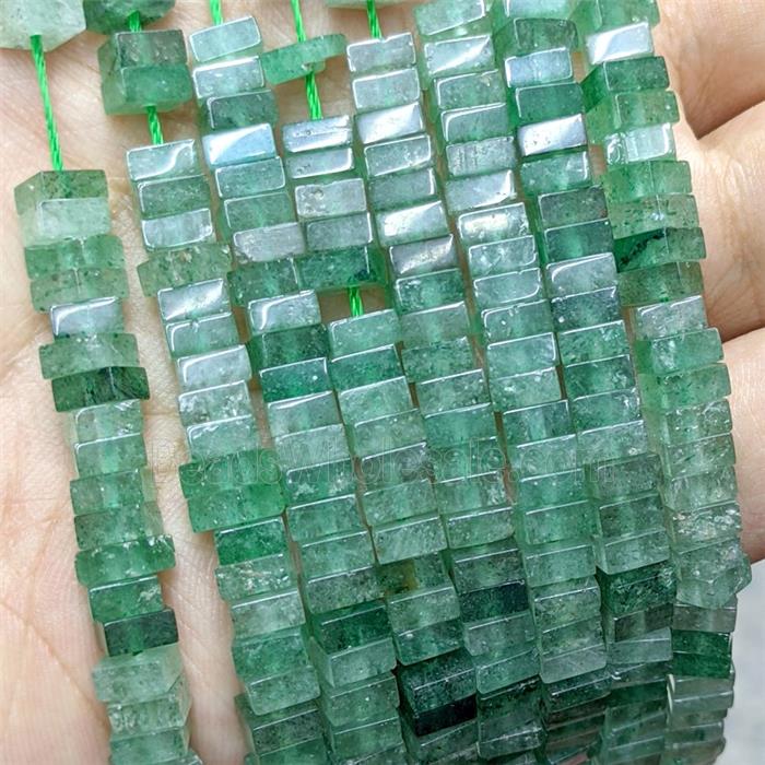 Natural Green Strawberry Quartz Square Beads