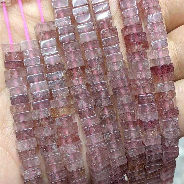 Natural Pink Strawberry Quartz Square Beads