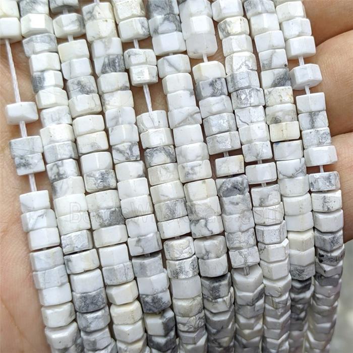 Natural White Howlite Turquoise Hexagon Beads