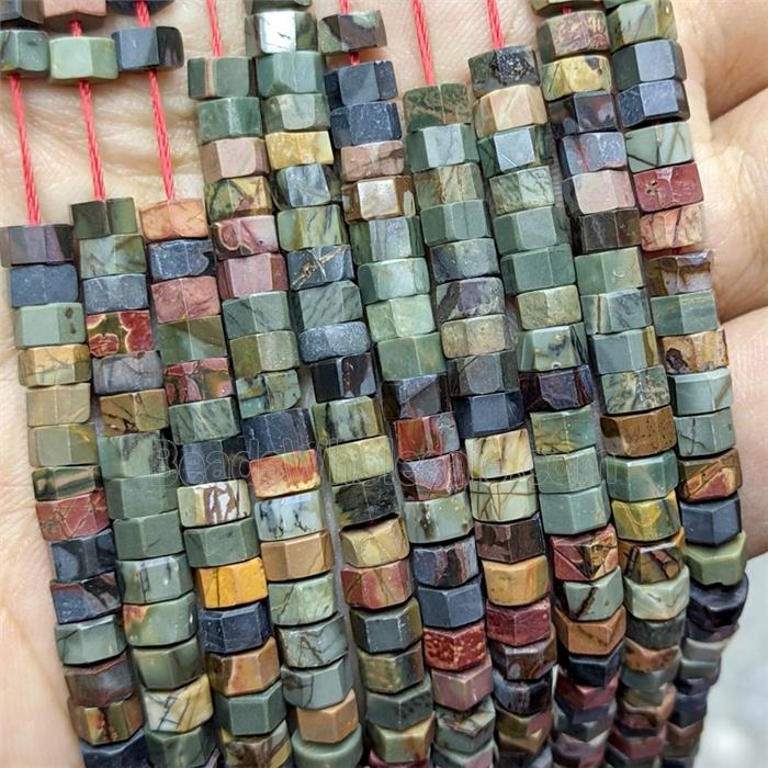 Natural Picasso Jasper Hexagon Beads Multicolor