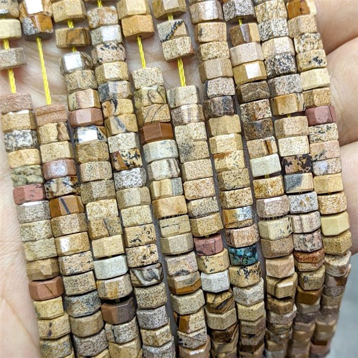 Natural Picture Jasper Hexagon Beads