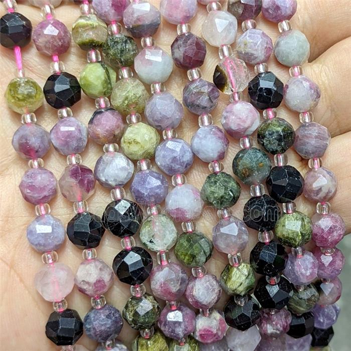Natural Tourmaline Beads Multicolor Cutted Round