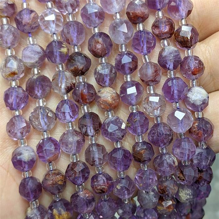 Natural Purple Phantom Quartz Beads Cutted Round