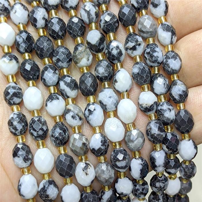 Zebra Jasper Beads White Black Faceted Rice
