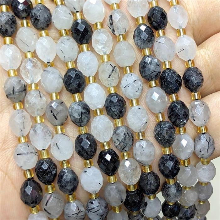 Natural Black Rutilated Quartz Beads Faceted Rice