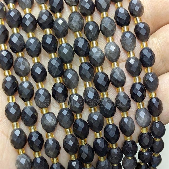 Natural Silver Obsidian Beads Faceted Rice