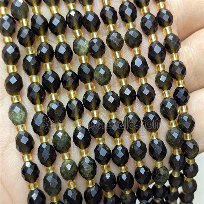 Natural Golden Obsidian Beads Faceted Rice