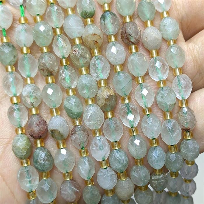 Natural Green Rutilated Quartz Beads Faceted Rice