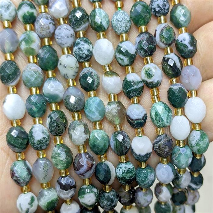 Natural Green Tree Agate Beads Faceted Rice