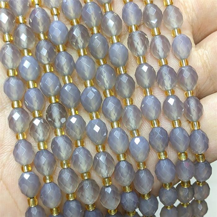 Natural Gray Agate Beads Faceted Rice