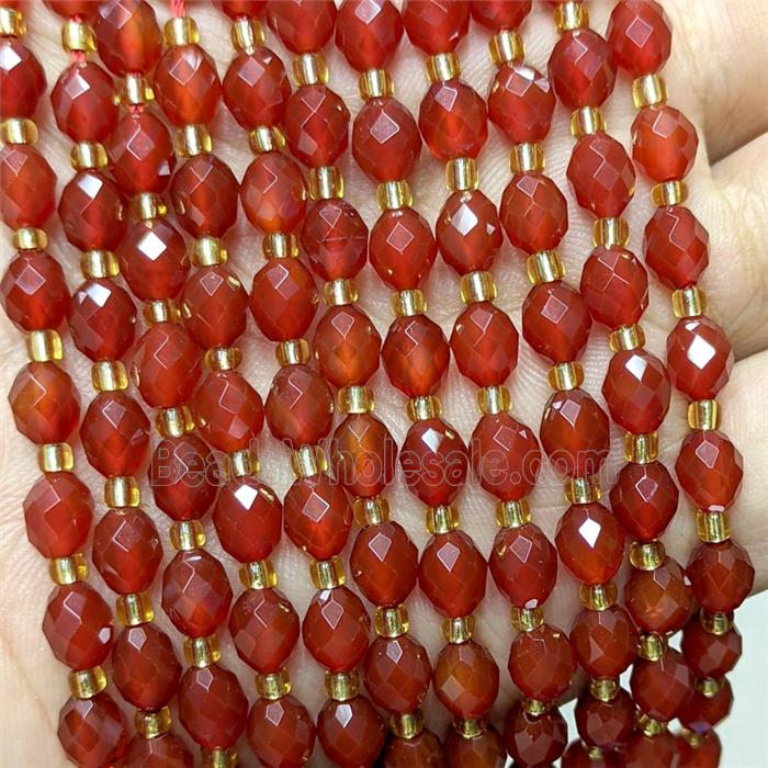 Natural Agate Beads Red Dye Faceted Rice
