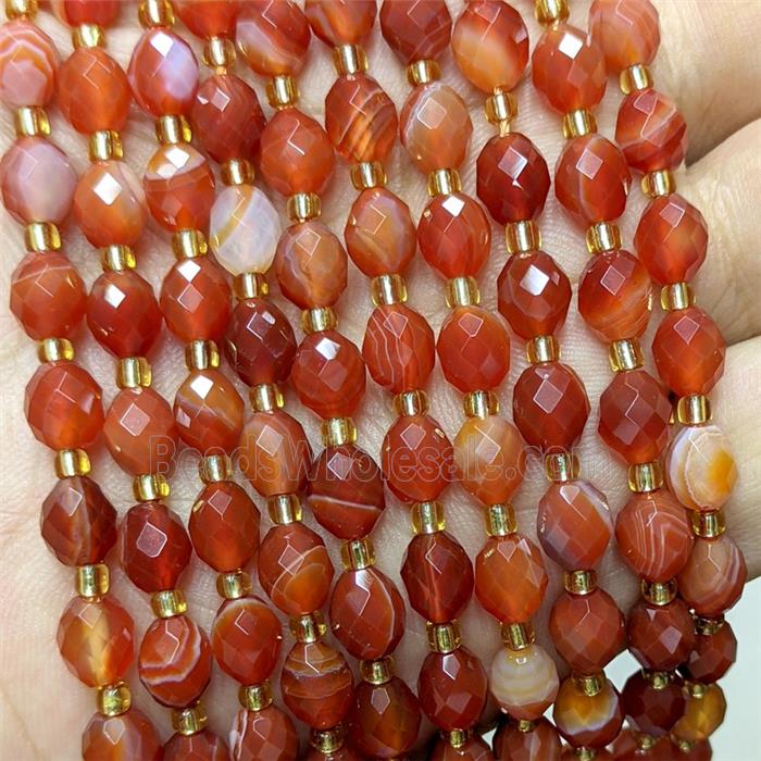 Natural Striped Agate Beads Banded Red Dye Faceted Rice