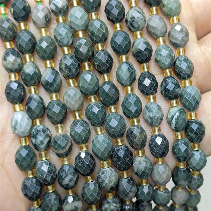 Natural Green Wood Jasper Beads Faceted Rice