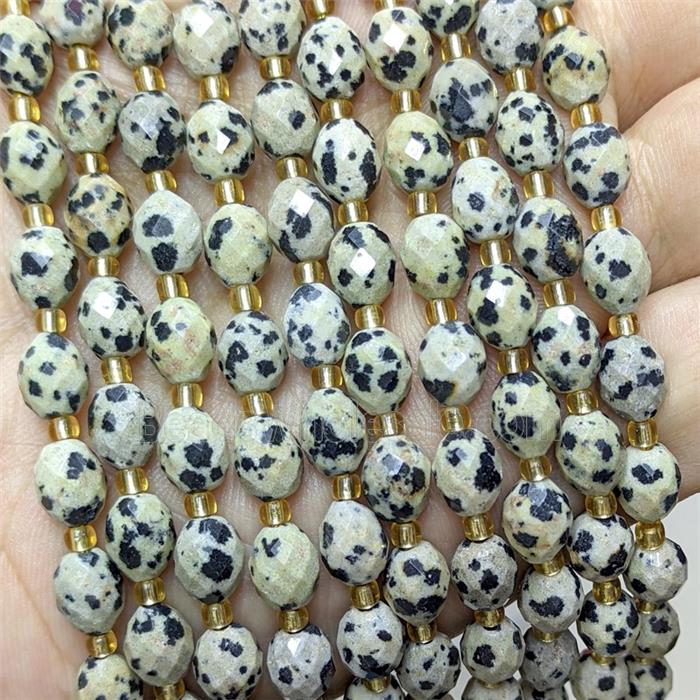Natural Black Dalmatian Jasper Beads Faceted Rice