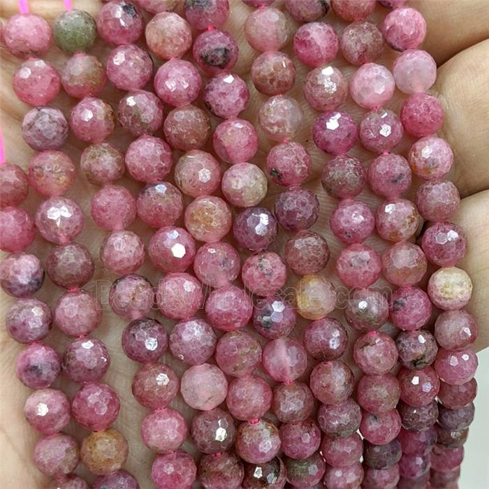 Natural Brazilian Rhodonite Beads Red Faceted Round