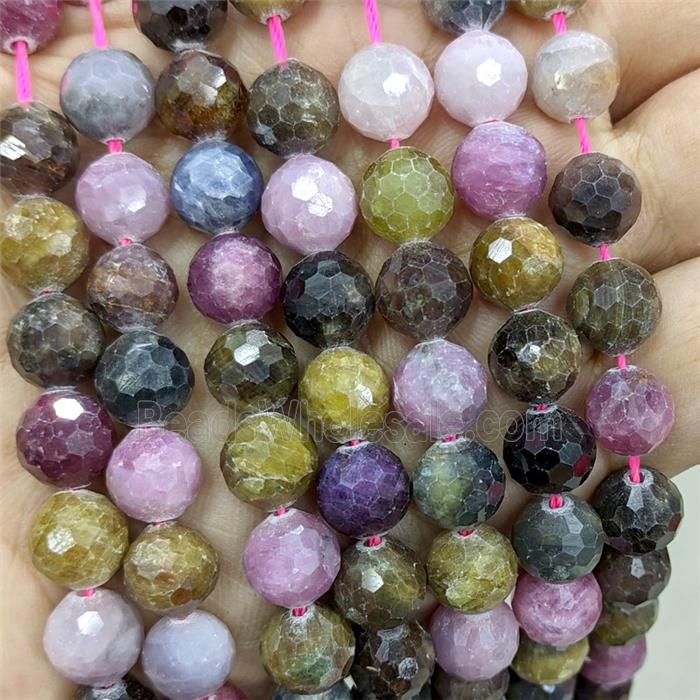 Natural Tourmaline Beads Multicolor Faceted Round