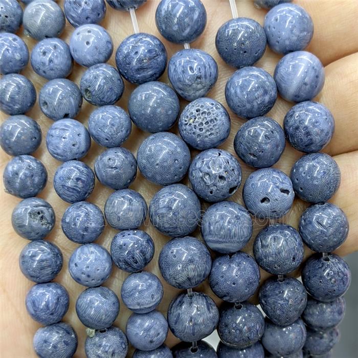 Blue Coral Fossil Beads Smooth Round