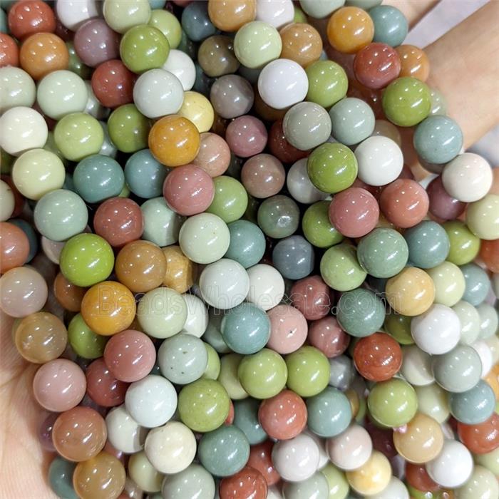 Natural Chinese Alashan Agate Beads Multicolor Alxa Smooth Round