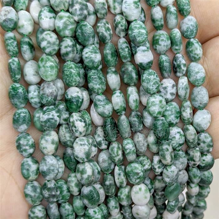 Natural Green Dalmatian Jasper Oval Beads