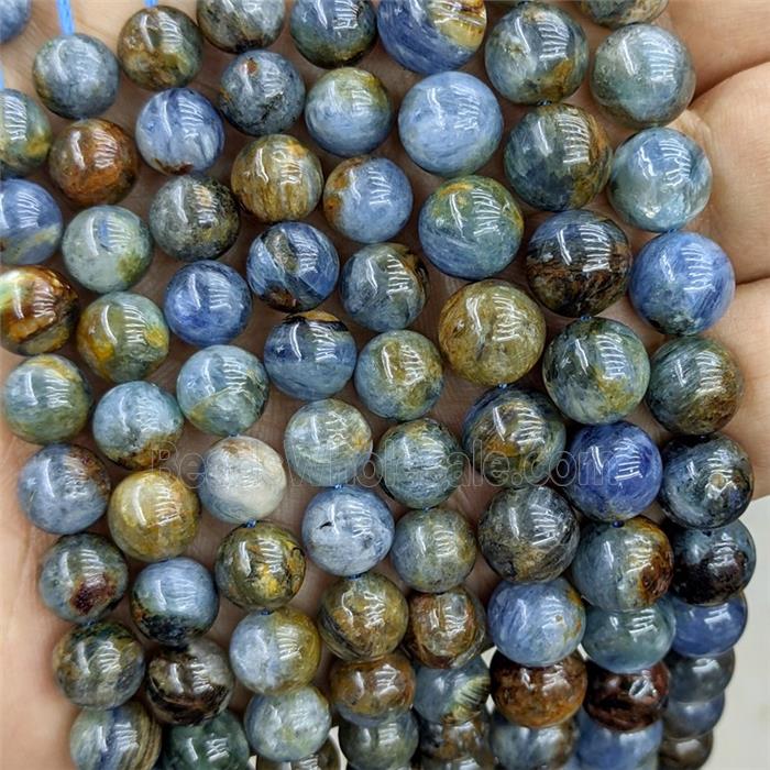 Natural Kyanite Beads Blue Golden Smooth Round