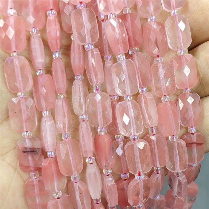 Synthetic Pink Quartz Beads Faceted Rectangle