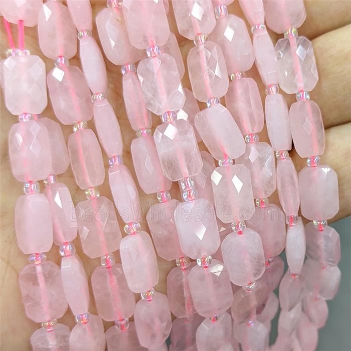 Natural Pink Rose Quartz Beads Faceted Rectangle