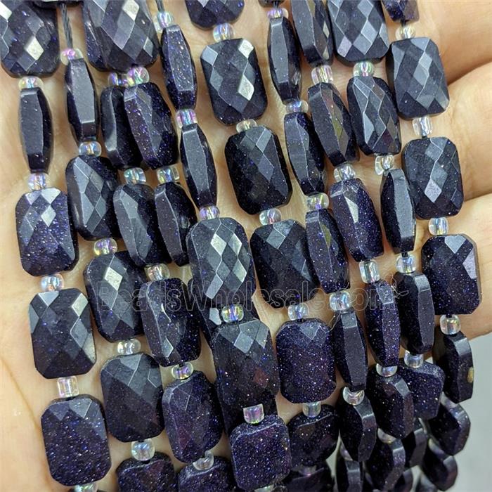 Blue Sandstone Beads Faceted Rectangle