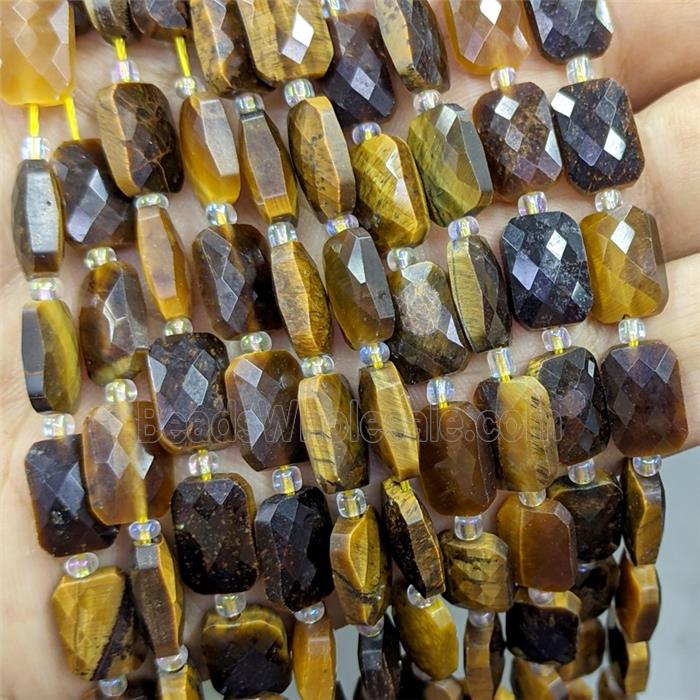 Natural Tiger Eye Stone Beads Faceted Rectangle