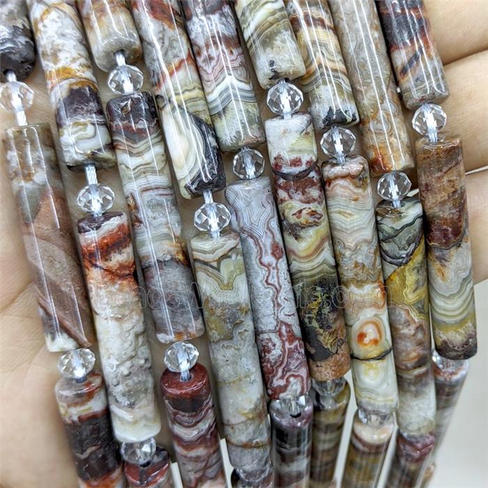 Natural Mexican Crazy Lace Agate Tube Beads