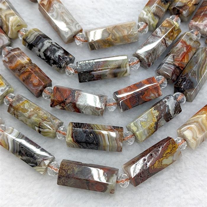 Natural Mexican Crazy Lace Agate Tube Beads