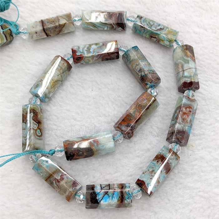 Natural Mexican Crazy Lace Agate Tube Beads Blue Dye
