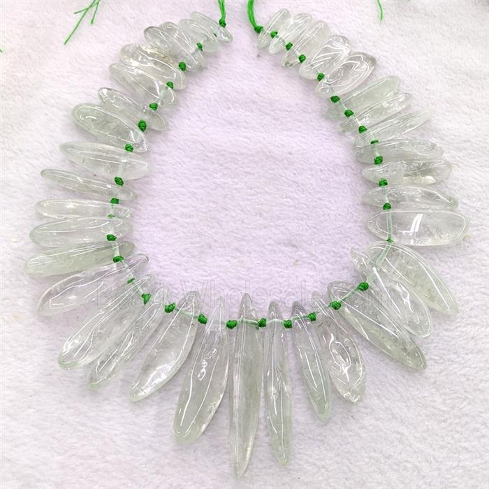 Natural Green Quartz Stick Beads Graduated Topdrilled