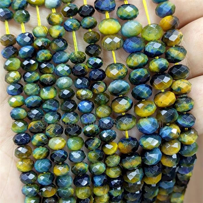 Natural Tiger Eye Stone Rondelle Beads Faceted Dye