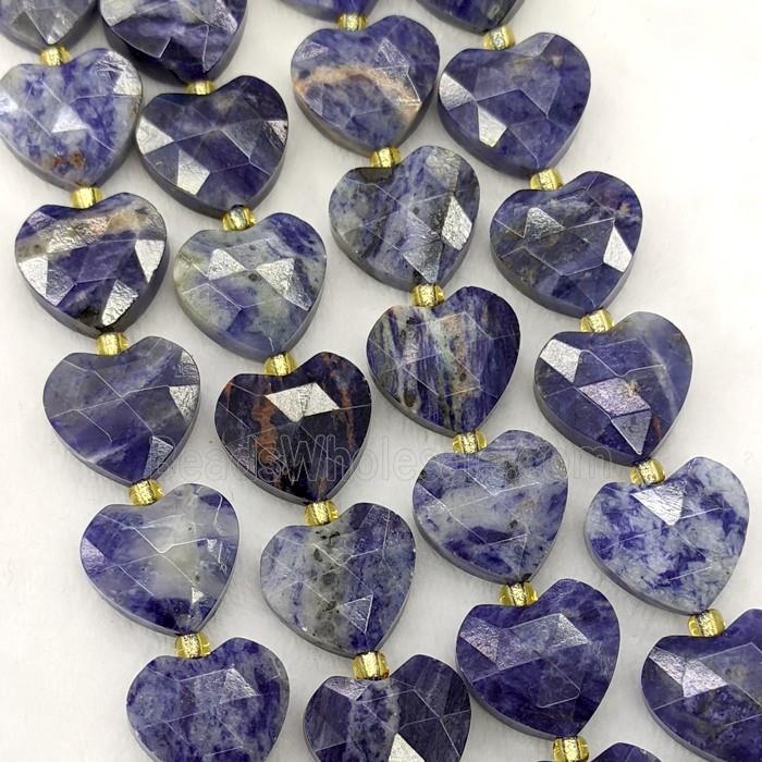 Natural Blue Sodalite Heart Beads Faceted