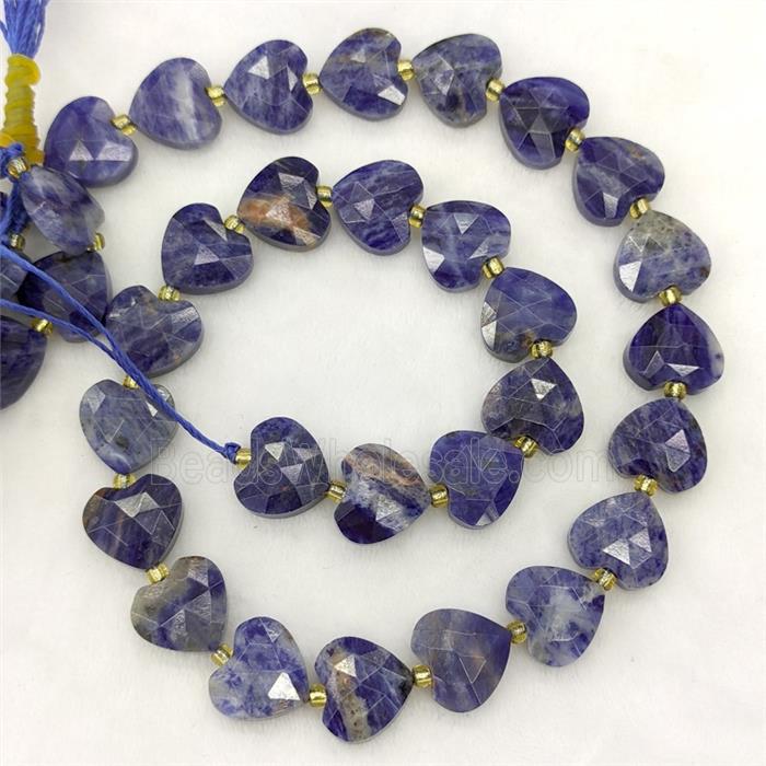 Natural Blue Sodalite Heart Beads Faceted