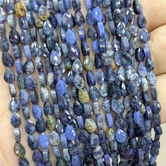 Natural Blue Dumortierite Teardrop Beads Faceted