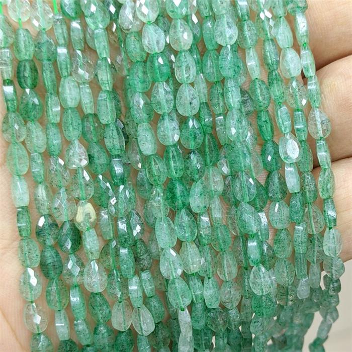 Natural Green Strawberry Quartz Teardrop Beads Faceted