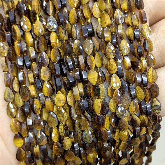 Natural Tiger Eye Stone Teardrop Beads Faceted