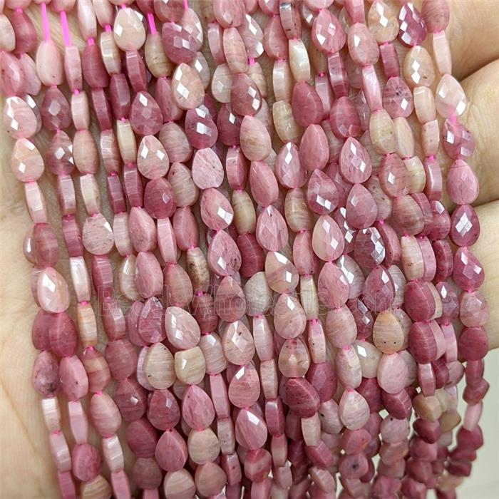 Natural Pink Wood Lace Jasper Teardrop Beads Faceted