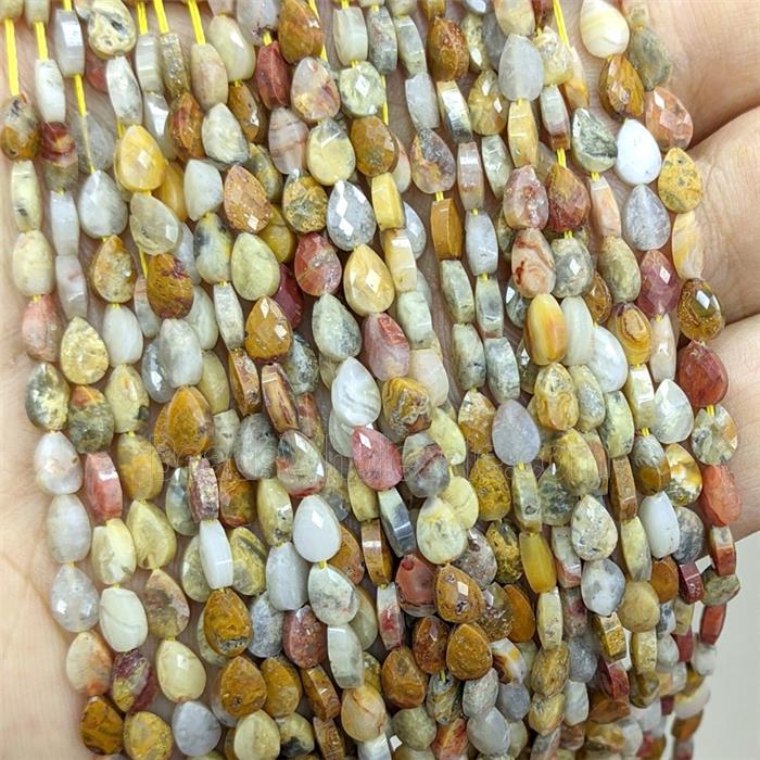Natural Yellow Crazy Lace Agate Teardrop Beads Faceted