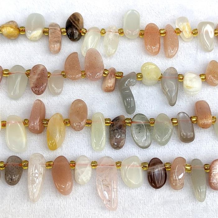 Natural Moonstone Chips Beads Multicolor Freeform Topdrilled