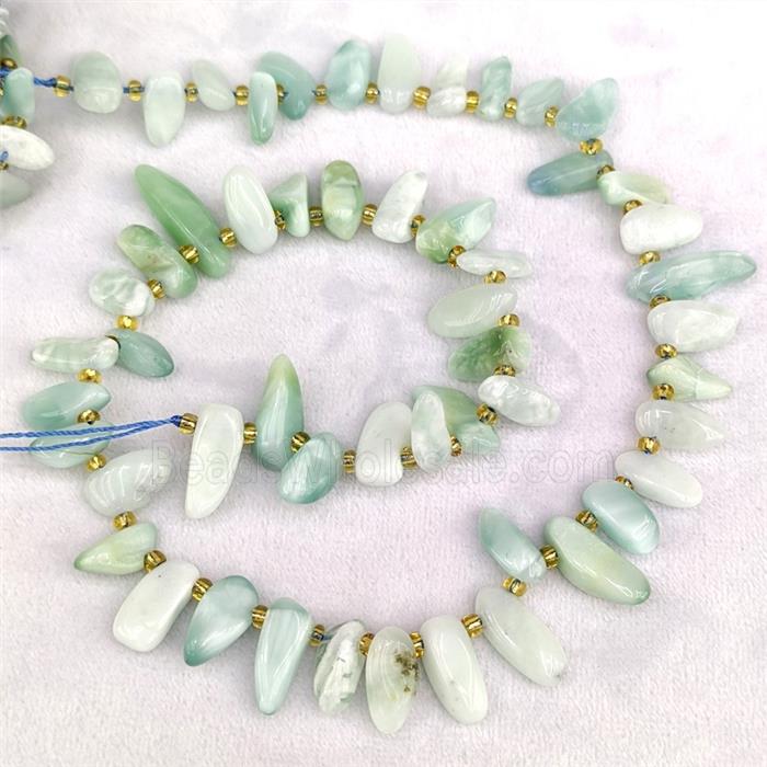 Green Peacock Angelite Chips Beads Freeform Topdrilled