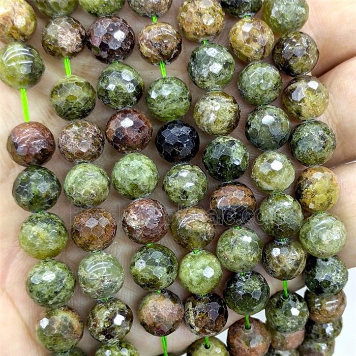 Natural Green Garnet Beads Faceted Round