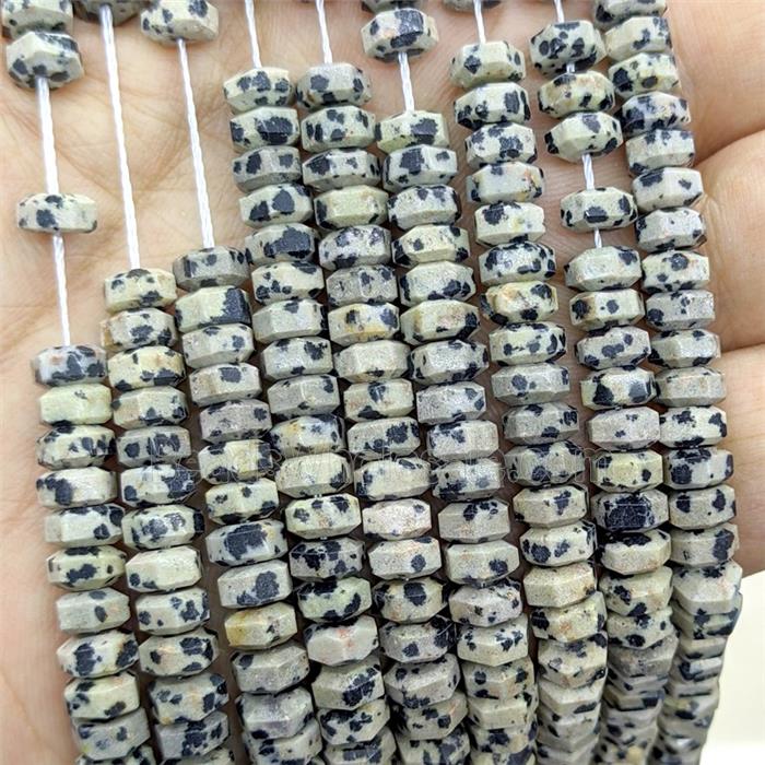 Natural Black Dalmatian Jasper Hexagon Beads