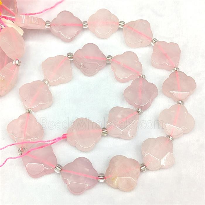 Natural Pink Rose Quartz Clover Beads Faceted