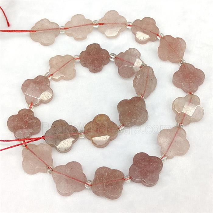 Natural Pink Strawberry Quartz Clover Beads Faceted