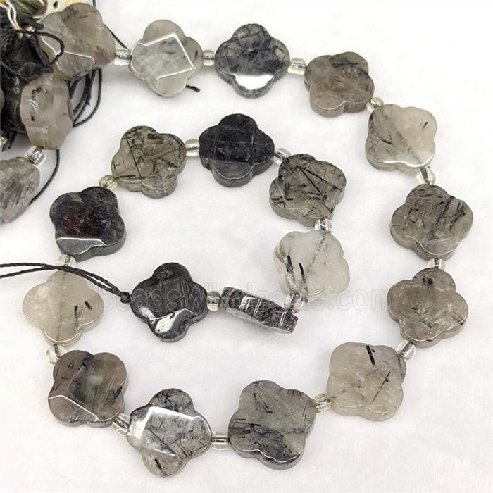 Natural Black Rutilated Quartz Clover Beads Faceted