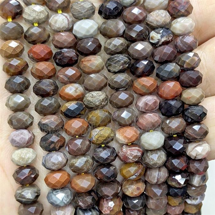 Natural Wood Petrified Jasper Rondelle Beads Faceted